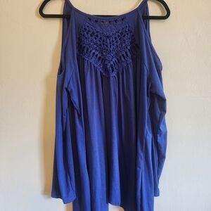 Royal Blue Cold Shoulder, Crochet Detail Top